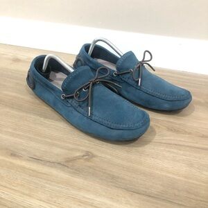 Salvatore Ferragamo Atlante Blue Suede Men Drivers Loafers Logo Back 10 EE